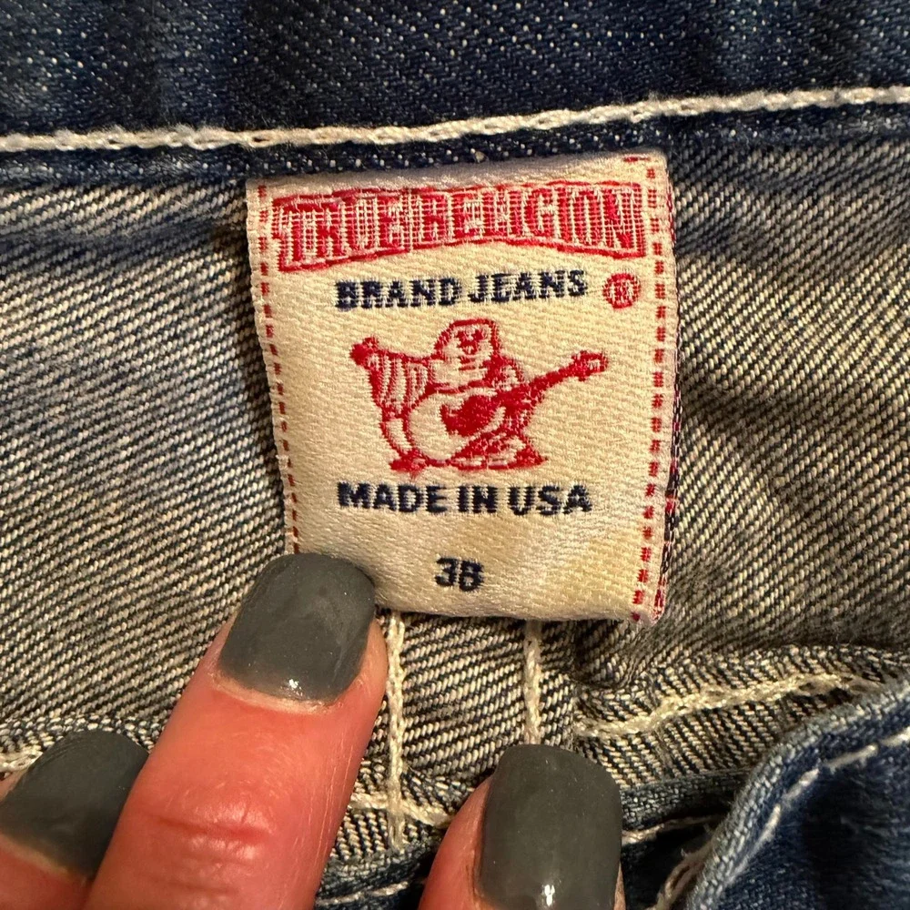 True Religion Mens Section Boot Cut Jeans 38 Blue Thick Stitch Made in USA